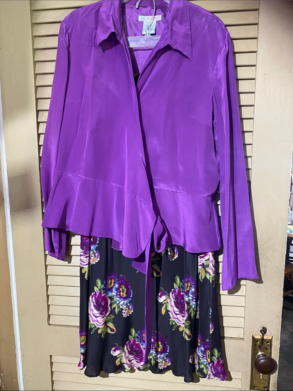 Purple Satin Wrap Skirt - Women's Floral Panel Skirt